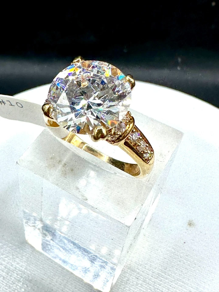 Ring Gold Solitaire Accents Cocktail Pave Cubic Zirconia ION Sparkling 5Carat — 第 2/4 张图片