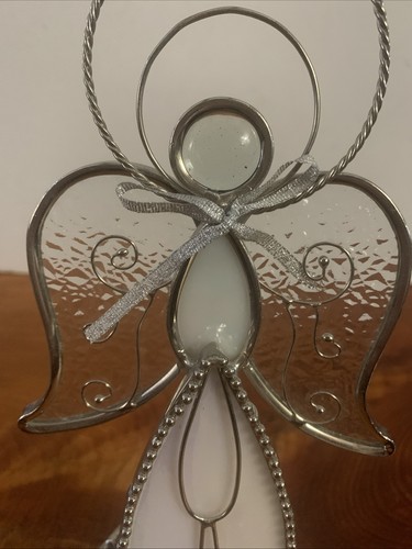 Buntglas Engel Kerzenhalter Teelicht Windlicht 9 cm klar/weiß Weihnachten - Bild 2 von 7