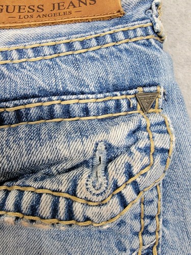 Pantalones de mezclilla vintage Gap para hombre 33x32 (35x31) bota ajustados elásticos azules desgastados occidentales - Imagen 14 de 17