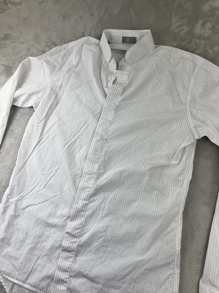 迪奥衬衫男式 39 小号/M 白色灰色细条纹纽扣隐藏式翻盖连衣裙 — 第 2/4 张图片