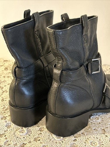 COLE HAHN Fabrizia Moto Boots Black Women’s Sz 7.5 Double Buckle - Picture 2 of 10