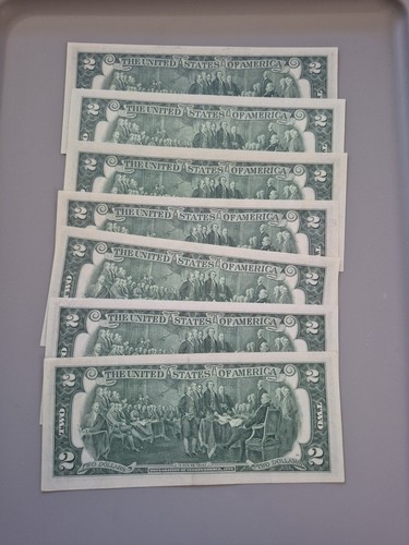 Seven CU 1976 $2 Dollar Bills Collection. Some Repetitive Serials. CRISP UNC - Picture 5 of 5
