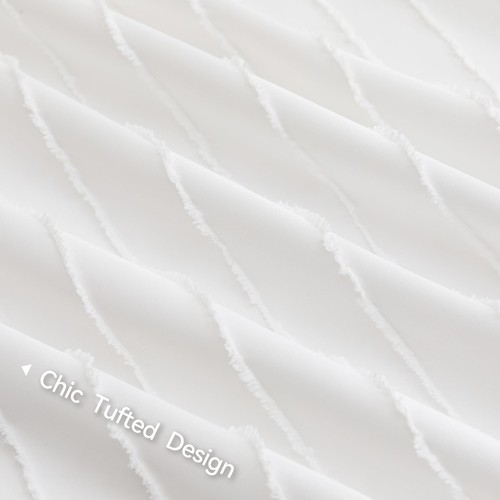 White Duvet Cover Queen Size - 3PCS Microfiber Boho Striped Tufted Textured D... - Picture 5 of 8