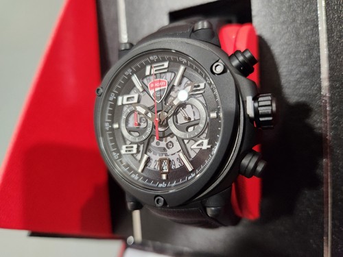 DUCATI CORSE PARTENZA EXTREMA BLACK LEATHER RUBBER STRAP CHRONOGRAPH MEN'S WATCH - Picture 8 of 15