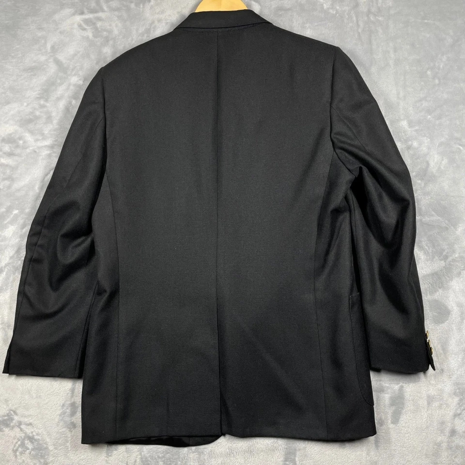 复古 Lanvin Paris Blazer 42 黑色 Hopsack 金属标志纽扣布贴口袋 — 第 3/4 张图片