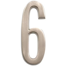 4 In. Satin Nickel Flush Mount Self-Adhesive House Number 6