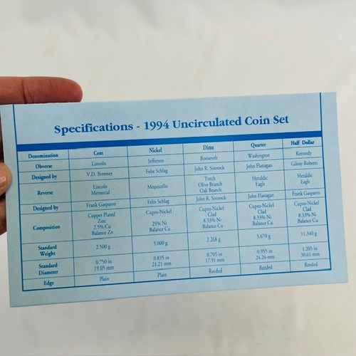 1994 U.S. Mint Uncirculated 12 Coin Set (P & D Mint Marks, Original Envelope) 24 - Picture 6 of 11