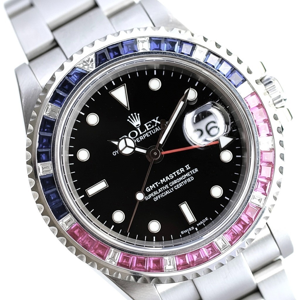 Rolex Mens Gmt-Master II Watch Steel Black Dial Sapphire