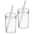  2pcs Glasbecher mit Strohhalm süßer Wasserbecher Blütenmilchbecher Glasflasche
