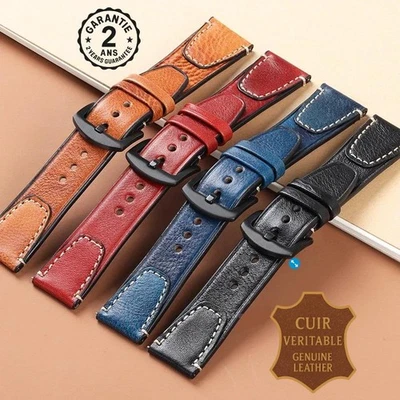 Bracelet de Montre Cuir Véritable 18 20 22 mm Dégagement Rapide Universel Cousu - Photo 1/4