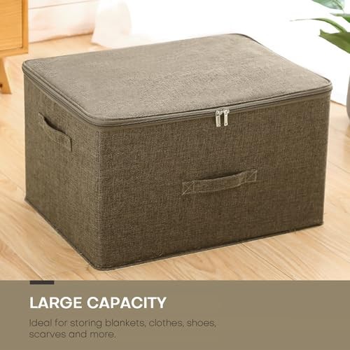 Storage Bins with Zipper Lid Storage Boxes with Extra Large (Pack of 1) Coffee - Picture 6 of 8