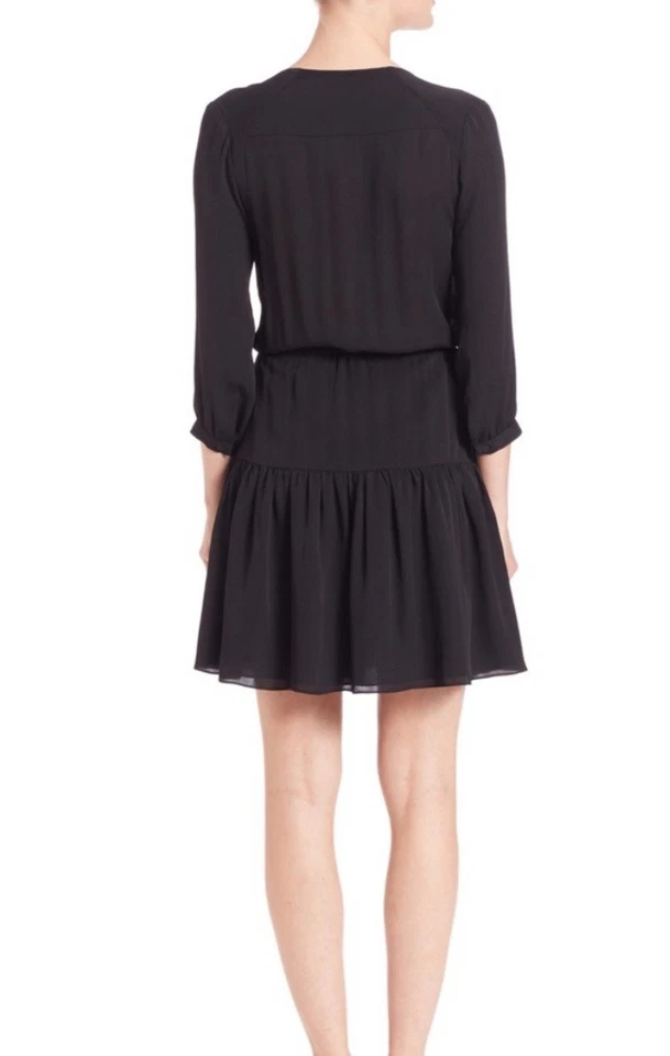 Vestido Rebecca Taylor 100% Seda Negro Manga Larga, Manga 3/4 Talla 4, Cintura Atada Foto 2 de 4