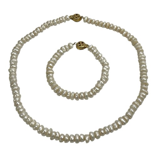 Vintage Pearl Necklace & Bracelet Set - Freshwater Pearls Gold-Tone Clasp - Picture 8 of 8