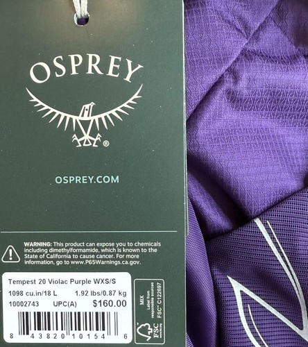 Osprey Tempest 20 violac púrpura WXS/S (nuevo con etiquetas/sin usar) - Imagen 3 de 4