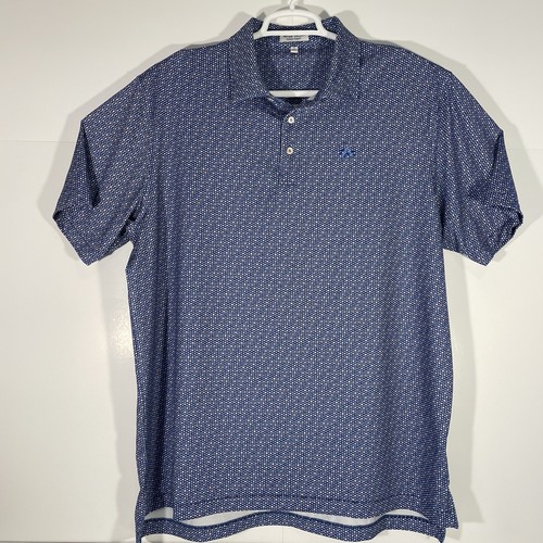 Peter Millar Congaree GC Summer Comfort Polo Shirt Mens XL Blue Geo Print Golf - Picture 2 of 7