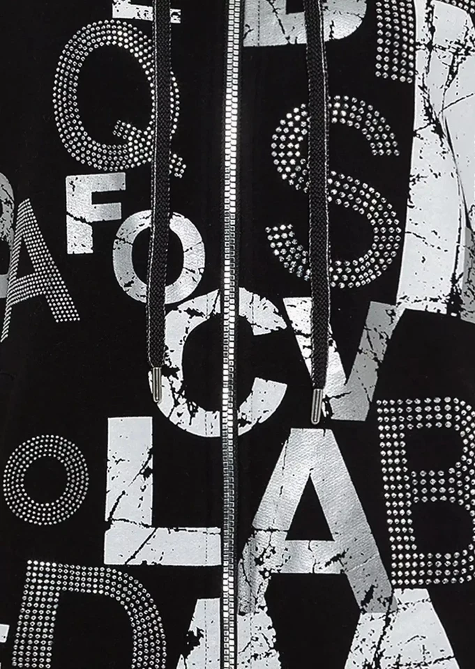 TREDY NEUE JACKE SCHWARZ GR. 3 Lettering Glitzer Print 44 46 48 50 XXL - Bild 3 von 4