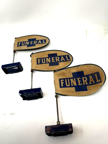Vintage 1950's Funeral Procession Flags With Holder Mortuary Hearse Magnetic - Picture 11 of 14
