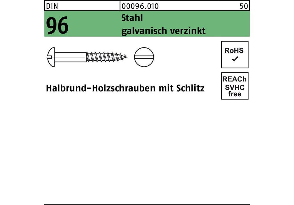 Рейхер Хольцшраубе DIN 96 Halbrundkopf Schlitz 2 x 12 Стальной гальванический сплав