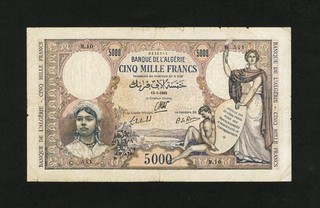 5000 Francs Banque L'Algerie French Algeria 1942 P 90 banknote LARGE very rare