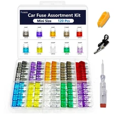 120Pcs Car Fuse Kit with Puller & Tester, Mini Car Fuses Assortment Kit (2A/3A/5