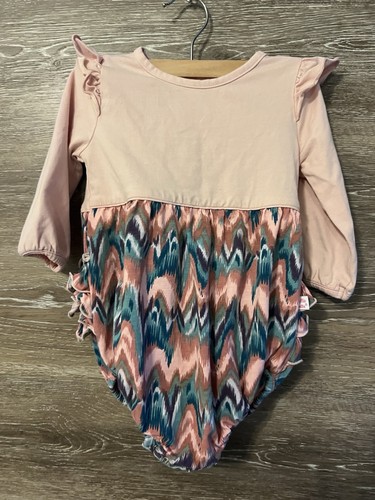 Rufflebutts Bubble Romper Pink Stripe 12-18 Month Long Sleeve - Bild 1 von 8
