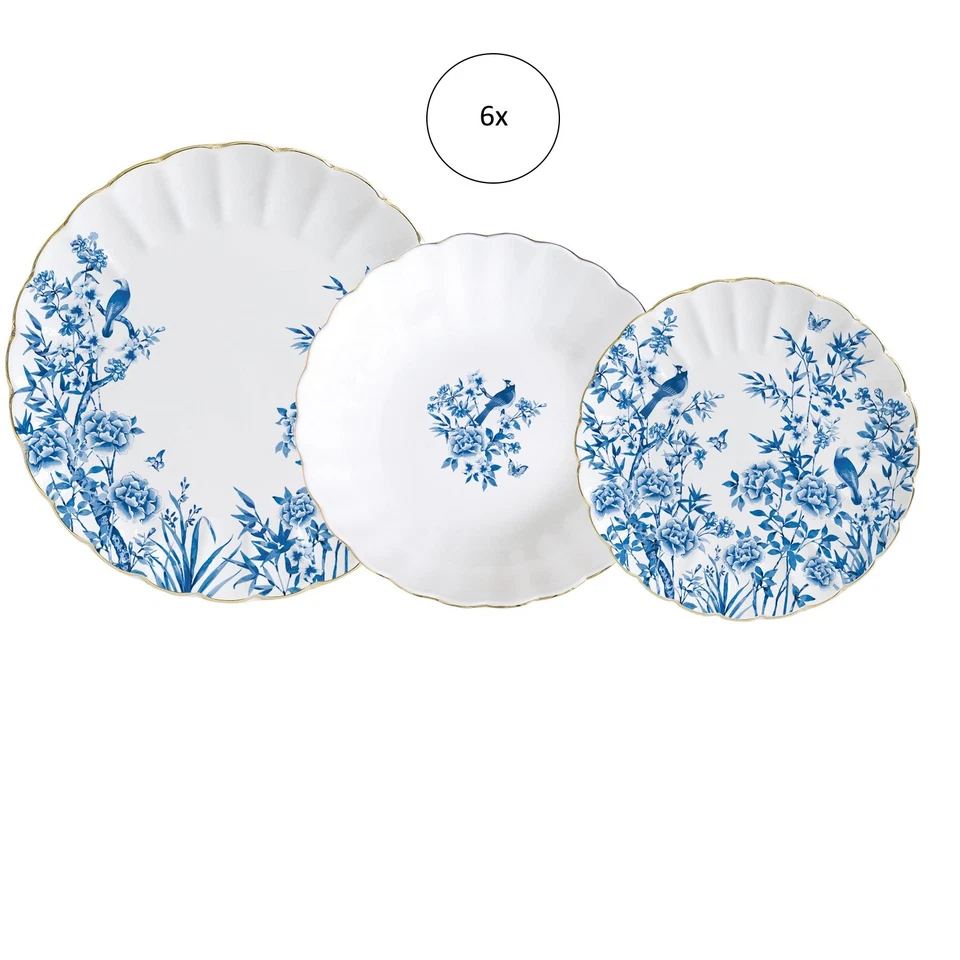 18tlg. Tellerset PARADISE GARDEN für 6 Personen weiß blau Porzellan Easy Life
