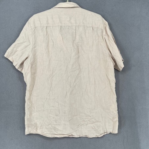 Hugo Boss Shirt Mens Large Beige Linen Button Casual Short Sleeve Pocket - Picture 9 of 15