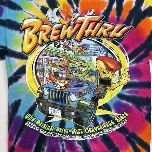 Brew Thru Outer Banks mehrfarbiges kurzärmliges T-Shirt Regenbogen Batik KEINE GRÖSSE - Bild 6 von 9