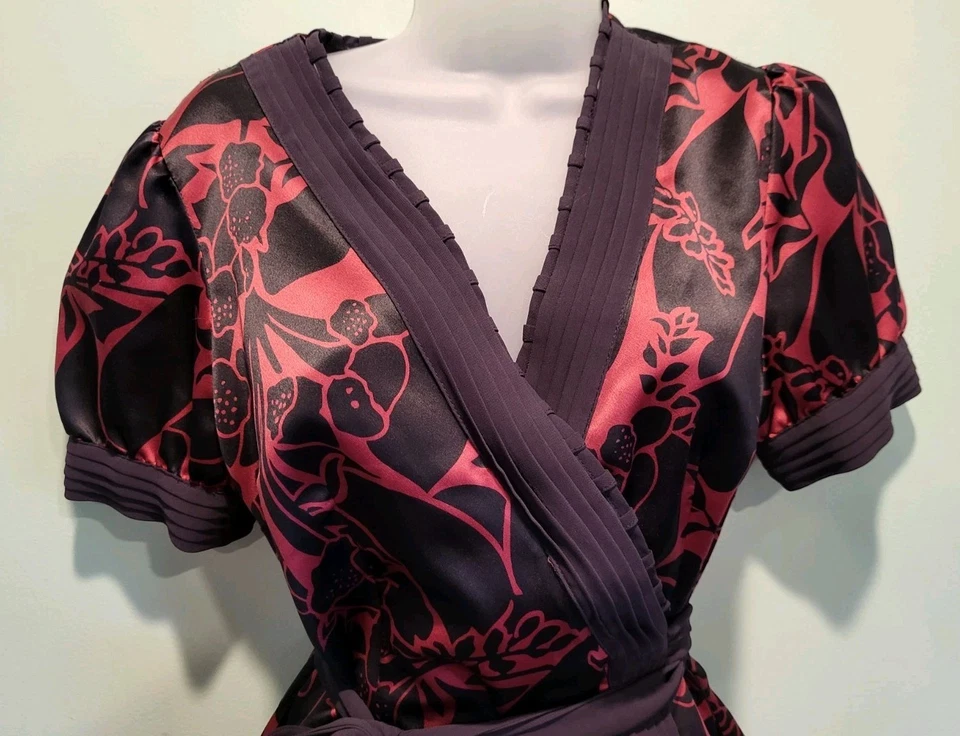 Top Y2K Mit It Negro Borgoña Satén Imitación Envoltura Manga Abullonada Talla M Whimsigoth Foto 2 de 4