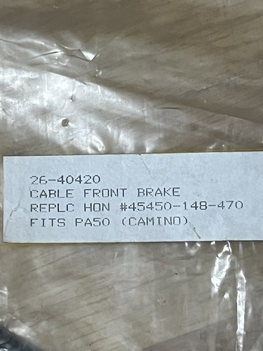 HONDA CAMINO PA50 PA50 DX Model FRONT BRAKE CABLE 26-40420 / 45450-148-470 NOS - Picture 2 of 2