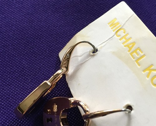 Michael Kors Signed Initialed with Side Diamond Padlock Dangle Pierced Earrings - Picture 5 of 6