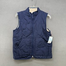 Cat Jack Reversible Quilted Sherpa Puffer Vest Navy Cream Kids L 10 12