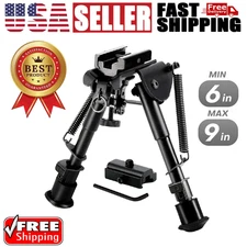 6-9" Hunting Rifle Bipod Spring Return 360° Swivel &Picatinny Rail Mount Adapter