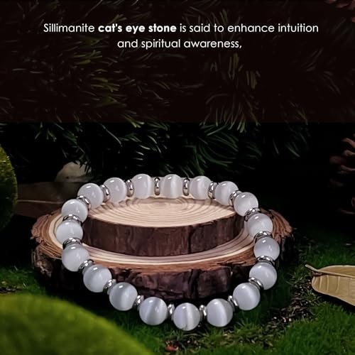 Cadena hecha a mano, pulseras de cuentas de piedra natural para mujeres y hombres -8 mm redondas B - Imagen 6 de 7