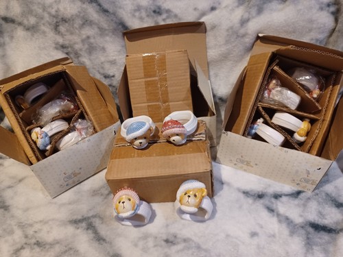 4 Sets X16 Cherished Teddies Santa Winter Napkin Rings 1996 by Priscilla Hillman