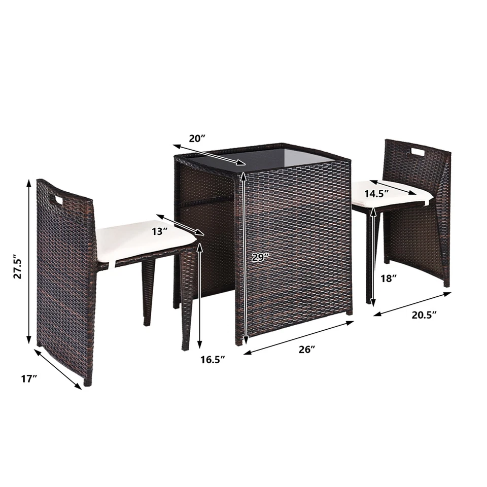 3 PCS Cushioned Wicker Patio Furniture Set Seat Sofa Outdoor No Assembly Brown - Image 3 of 4