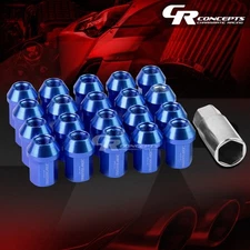 JDM BLUE 20PCS M12X1.5 25MM OD 35MM TALL CLOSED END ALUMINUM LUG NUTS+ADAPTER