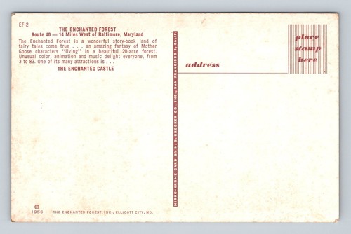 Postal del castillo del bosque encantado 1956 Ellicott City Maryland - Imagen 2 de 2