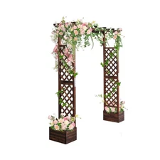 VINGLI Wooden Garden Arbor with Planter, Wedding Arch for Ceremony, Wood Gard...