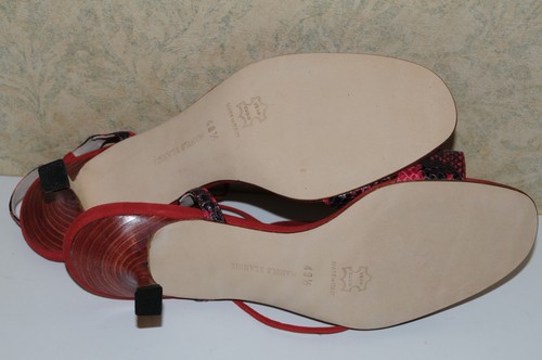 $1295 New MANOLO BLAHNIK PYTHON RED Black Strappy Sandals Shoes 40.5 Kitten heel - Picture 8 of 8