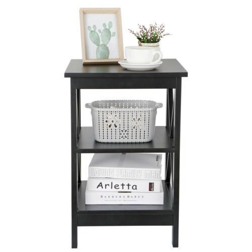 24 Zoll Beistelltisch mit Aufbewahrungsregal Sofa Tisch X-Design schwarz/weiß/braun - Bild 7 von 28