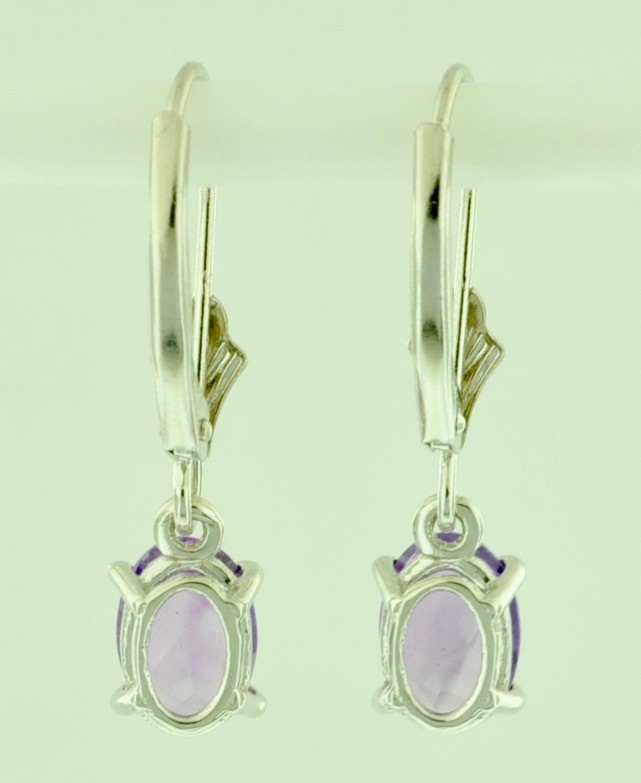 14k Solid White Gold Dangling Oval Amethyst Earring lever back February Birthsto Obfite, świetne oferty