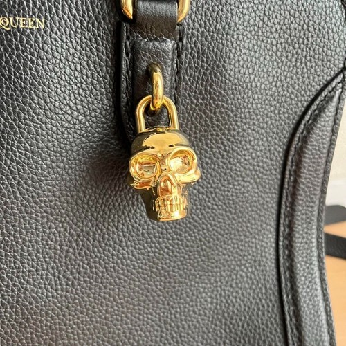 Alexander McQueen Skull Padlock Black Leather Satchel Shoulder Bag Medium Used - Picture 7 of 11