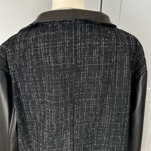 NWT DKNY Women’s Large Black & White Tweed Faux Leather Jacket  Cropped Party - Picture 4 of 13
