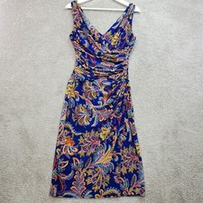 Lauren Ralph Lauren Bodycon Dress Womens 2 Multi Blue Floral Draped Cocktail