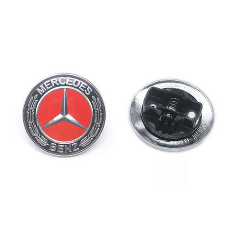 Red Black FOR Mercedes Benz C E S Class Hood Flat Laurel Wreath Badge Emblem