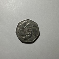 2001 Gibraltar Key Date Ring of Dolphins. 50p coin  Fifty  Pence circulated