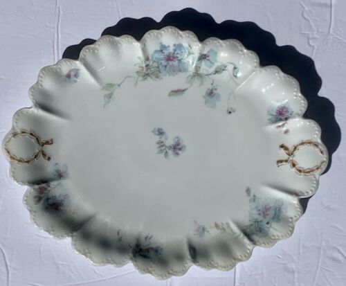 Haviland & Co Limoges France 11" Platter Hand-Painted Blue & Lavender Gold Trim - Bild 3 von 5