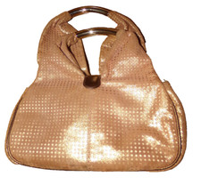 Rodo Rose Gold Perforated Suede Double Handle Logo Clutch Small Purse Hand Bag