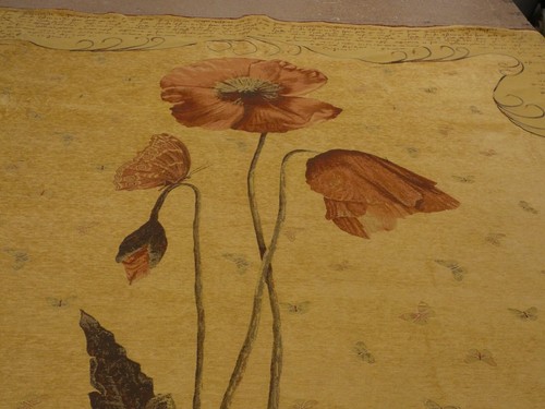 2 x 2.5m GOLD Tapestry Chenille Panels Fabric Flower, Latin Script & Butterflies - Picture 5 of 6